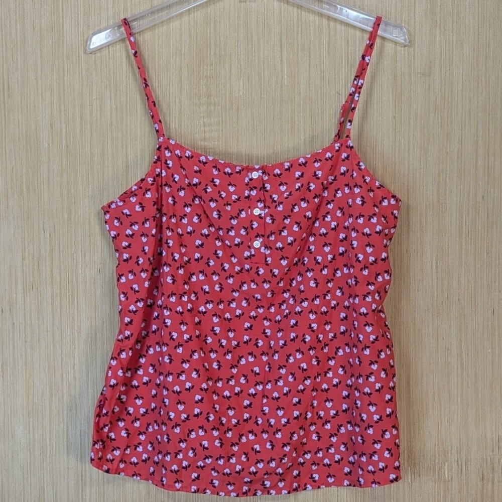 Gap Cami Tank Top Womens Medium Red Floral Button Feminine Lightweight Chic NWT